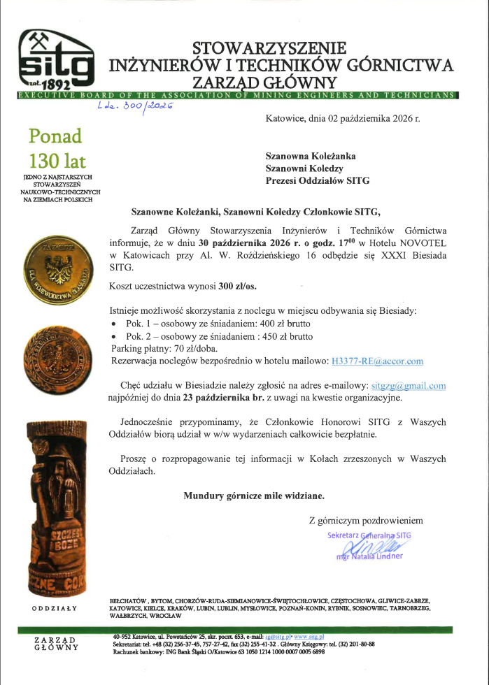 Zapraszamy na XXXI Biesiadę SITG 30.10.2026r. w Katowicach